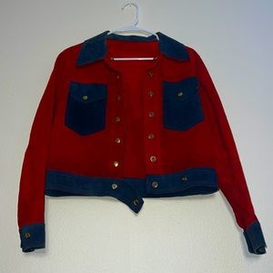 Vintage Red and Blue REAL Leather and Suede Jacket